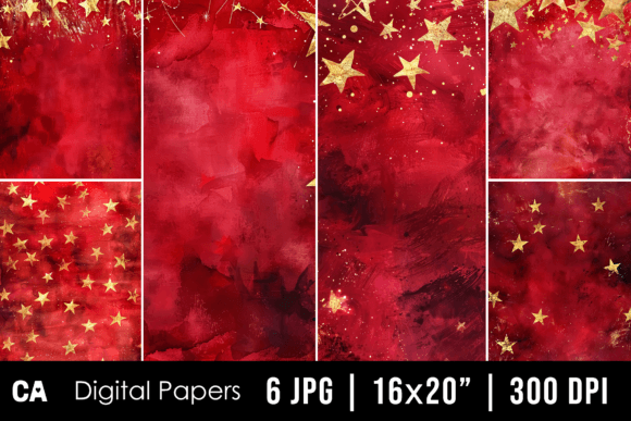 Celestial Charm: Using Watercolor Gold Red Stars Backgrounds