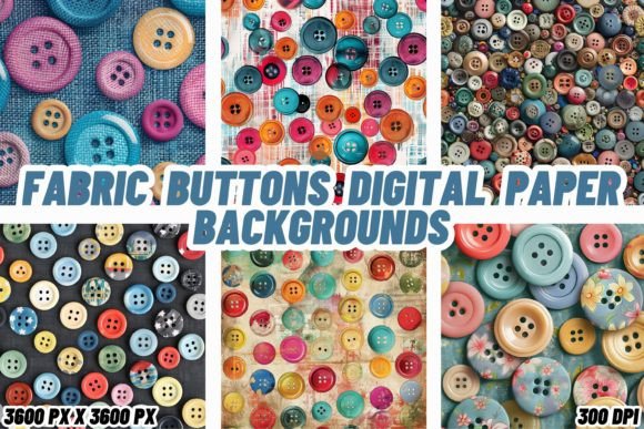 Fabric Buttons Digital Paper Backgrounds for Tactile Design