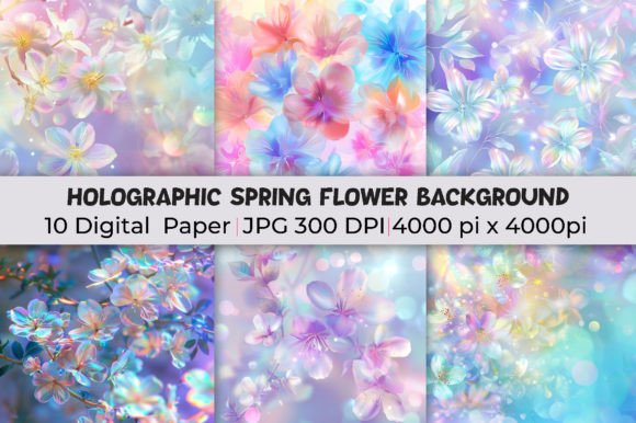 Holographic Spring Flower Backgrounds: A Modern Design Asset