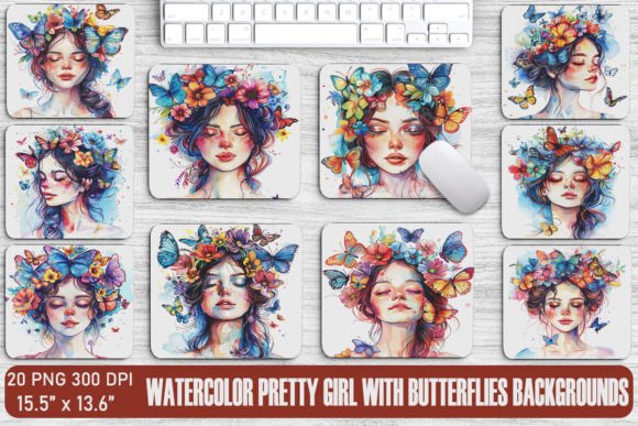 Pretty Girl with Butterflies Backgrounds: Whimsical Digital Art