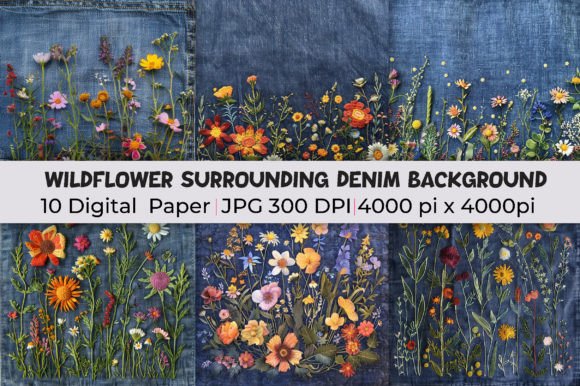 Wildflower Surrounding Denim Backgrounds for Modern Design